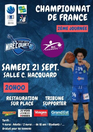 MATCH DE BASKET NM3 : EFFORT BASKET MIRECOURT CONTRE BASKET CLUB CHENÔVE