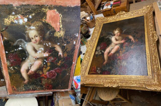 Visite de l'atelier : exemple de restauration de tableau