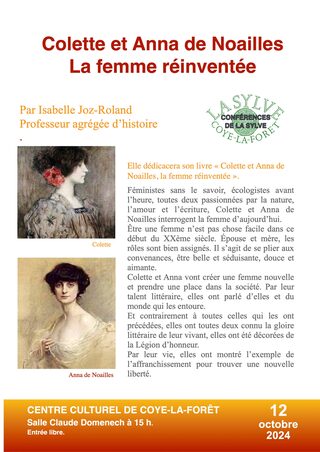 Conférence sur Colette et Anna de Noailles à Coye-la-Forêt