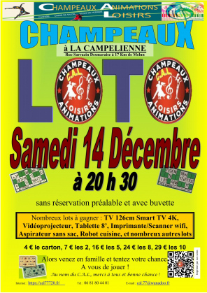 Loto de l’association Champeaux Animations Loisirs