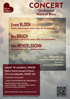 Concert Orchestre "Note et Bien" - BLOCH - BRUCH - MENDELSSOHN