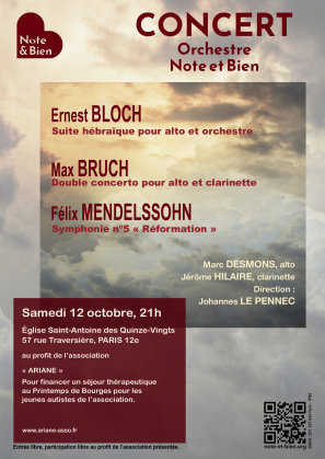 Concert Orchestre "Note et Bien" - BLOCH - BRUCH - MENDELSSOHN