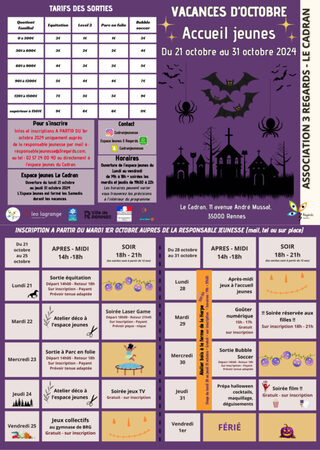 Programme vacances d'automne secteur jeunesse